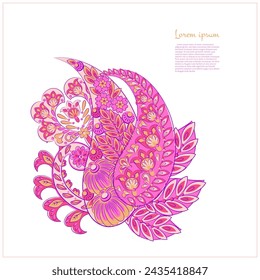 Paisley vector isolated pattern. Damask floral illustration in batik style