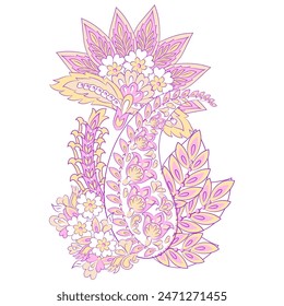 Paisley vector isolated pattern. Damask floral illustration in batik style