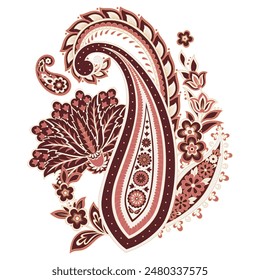 Paisley vector isolated pattern. Damask floral illustration in batik style