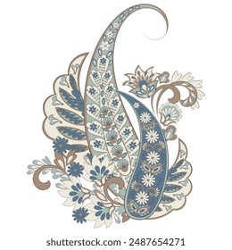 Paisley vector isolated pattern. Damask floral illustration in batik style