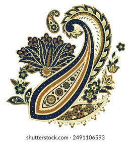 Paisley vector isolated pattern. Damask floral illustration in batik style