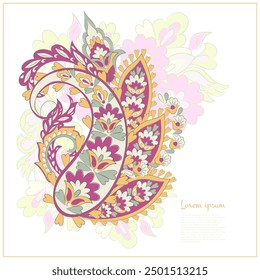 Paisley vector isolated pattern. Damask floral illustration in batik style