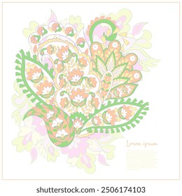 Paisley vector isolated pattern. Damask floral illustration in batik style