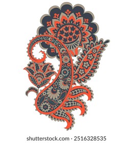 Paisley vector isolated pattern. Damask floral illustration in batik style