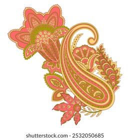 Paisley, Vektormuster, isoliert. Damaszenerstil, Vintage-Illustration
