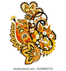 Paisley vector isolated pattern. Damask floral illustration in batik style