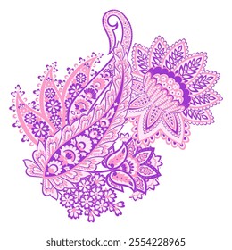 Paisley vector isolated pattern. Damask floral illustration in batik style