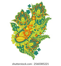 Paisley vector isolated pattern. Damask floral illustration in batik style