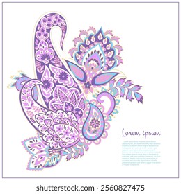 Paisley vector isolated pattern. Damask floral illustration in batik style