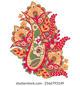 Paisley vector isolated pattern. Damask floral illustration in batik style