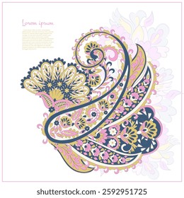 Paisley vector isolated pattern. Damask floral illustration in batik style