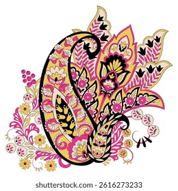 Paisley vector isolated pattern. Damask floral illustration in batik style
