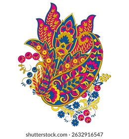 Padrão isolado do vetor de Paisley. Ilustração floral de damasco em estilo batik