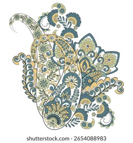 Paisley vector isolated pattern. Damask floral illustration in batik style