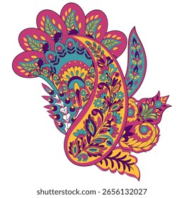 Paisley vector isolated pattern. Damask floral illustration in batik style