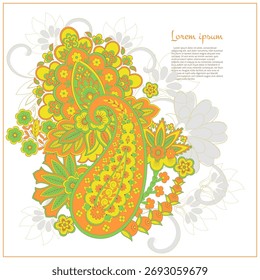 Patrón aislado del Vector de Paisley. Ilustración floral de damasco en estilo batik