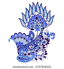 Padrão isolado do vetor de Paisley. Ilustração floral de damasco em estilo batik