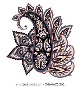 Paisley vector isolated pattern. Fantastic flower, leaves. Textile bohemian print. Batik painting. Vintage