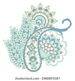 Paisley vector isolated pattern. Fantastic flower, leaves. Textile bohemian print. Batik painting. Vintage