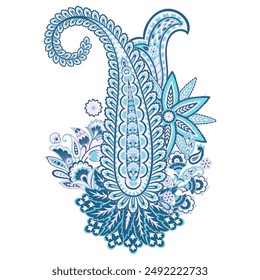 Vector Paisley aislado patrón. Fantástica flor, hojas. Estampado textil bohemio. Batik pintando. Antiguas