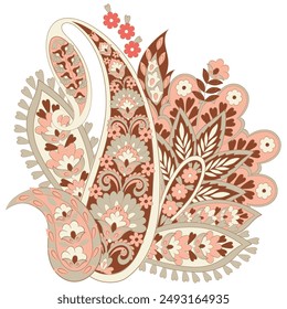 Vector Paisley aislado patrón. Fantástica flor, hojas. Estampado textil bohemio. Batik pintando. Antiguas