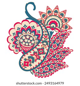 Vector Paisley aislado patrón. Fantástica flor, hojas. Estampado textil bohemio. Batik pintando. Antiguas