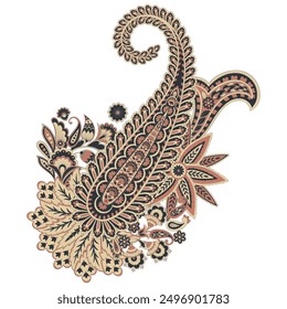 Paisley vector isolated pattern. Fantastic flower, leaves. Textile bohemian print. Batik painting. Vintage