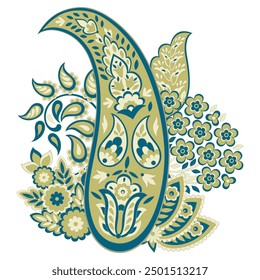 Paisley, Vektormuster, isoliert. Fantastische Blume, Blätter. Textil Bohemian Print. Batik-Malerei. Vintage