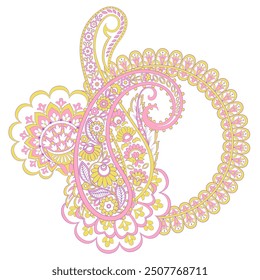 Paisley vector isolated pattern. Fantastic flower, leaves. Textile bohemian print. Batik painting. Vintage