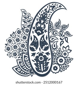 Patrón aislado del Vector de Paisley. Fantástica flor, hojas. Estampado bohemio textil. Pintura Batik. Antiguas