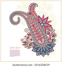 Patrón aislado del Vector de Paisley. Fantástica flor, hojas. Estampado bohemio textil. Pintura Batik. Antiguas