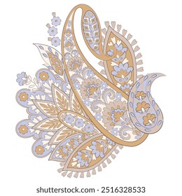 Patrón aislado del Vector de Paisley. Fantástica flor, hojas. Estampado bohemio textil. Pintura Batik. Antiguas