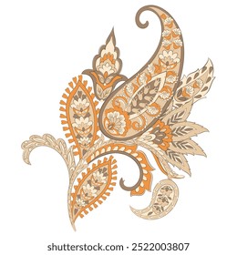 Patrón aislado del Vector de Paisley. Fantástica flor, hojas. Estampado bohemio textil. Pintura Batik. Antiguas