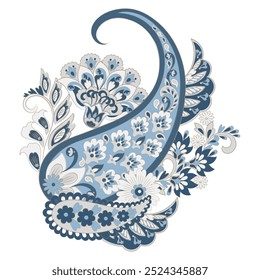 Padrão isolado do vetor de Paisley. Fantástica flor, folhas. Impressão têxtil boêmia. Batik pintando. Vintage