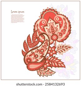 Paisley vector isolated pattern. Fantastic flower, leaves. Textile bohemian print. Batik painting. Vintage