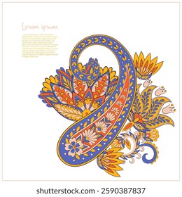 Paisley vector isolated pattern. Fantastic flower, leaves. Textile bohemian print. Batik painting. Vintage