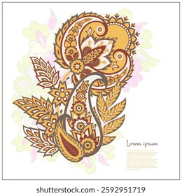 Paisley vector isolated pattern. Fantastic flower, leaves. Textile bohemian print. Batik painting. Vintage