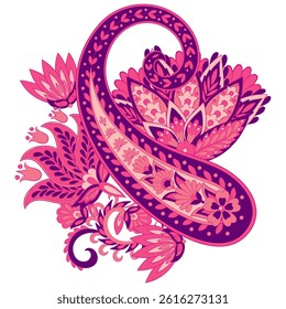 Paisley vector isolated pattern. Fantastic flower, leaves. Textile bohemian print. Batik painting. Vintage