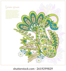 Paisley vector isolated pattern. Fantastic flower, leaves. Textile bohemian print. Batik painting. Vintage