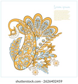 Padrão isolado do vetor de Paisley. Fantástica flor, folhas. Impressão têxtil boêmia. Batik pintando. Vintage