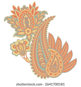 Paisley vector isolated pattern. Fantastic flower, leaves. Textile bohemian print. Batik painting. Vintage
