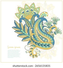 Paisley, Vektormuster, isoliert. Fantastische Blume, Blätter. Textil Bohemian Print. Batik-Malerei. Vintage