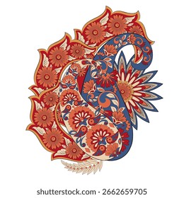 Paisley vector isolated pattern. Fantastic flower, leaves. Textile bohemian print. Batik painting. Vintage