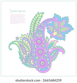 Paisley vector isolated pattern. Fantastic flower, leaves. Textile bohemian print. Batik painting. Vintage