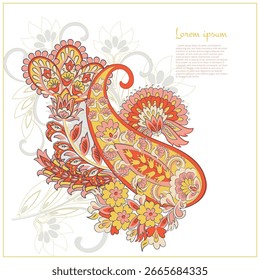 Paisley vector isolated pattern. Fantastic flower, leaves. Textile bohemian print. Batik painting. Vintage