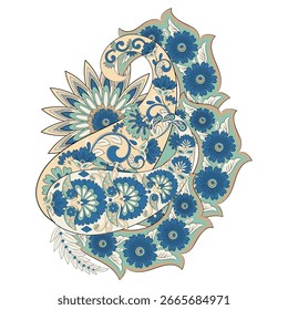 Paisley vector isolated pattern. Fantastic flower, leaves. Textile bohemian print. Batik painting. Vintage