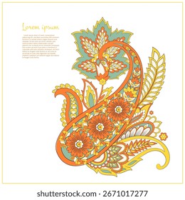 Paisley vector isolated pattern. Fantastic flower, leaves. Textile bohemian print. Batik painting. Vintage