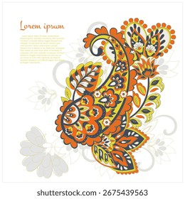 Patrón aislado del Vector de Paisley. Fantástica flor, hojas. Estampado bohemio textil. Pintura Batik. Antiguas