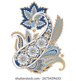 Paisley vector isolated pattern. Fantastic flower, leaves. Textile bohemian print. Batik painting. Vintage