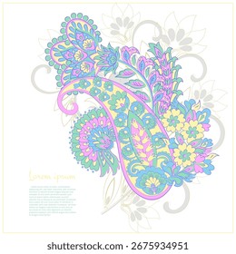 Padrão isolado do vetor de Paisley. Fantástica flor, folhas. Impressão têxtil boêmia. Batik pintando. Vintage